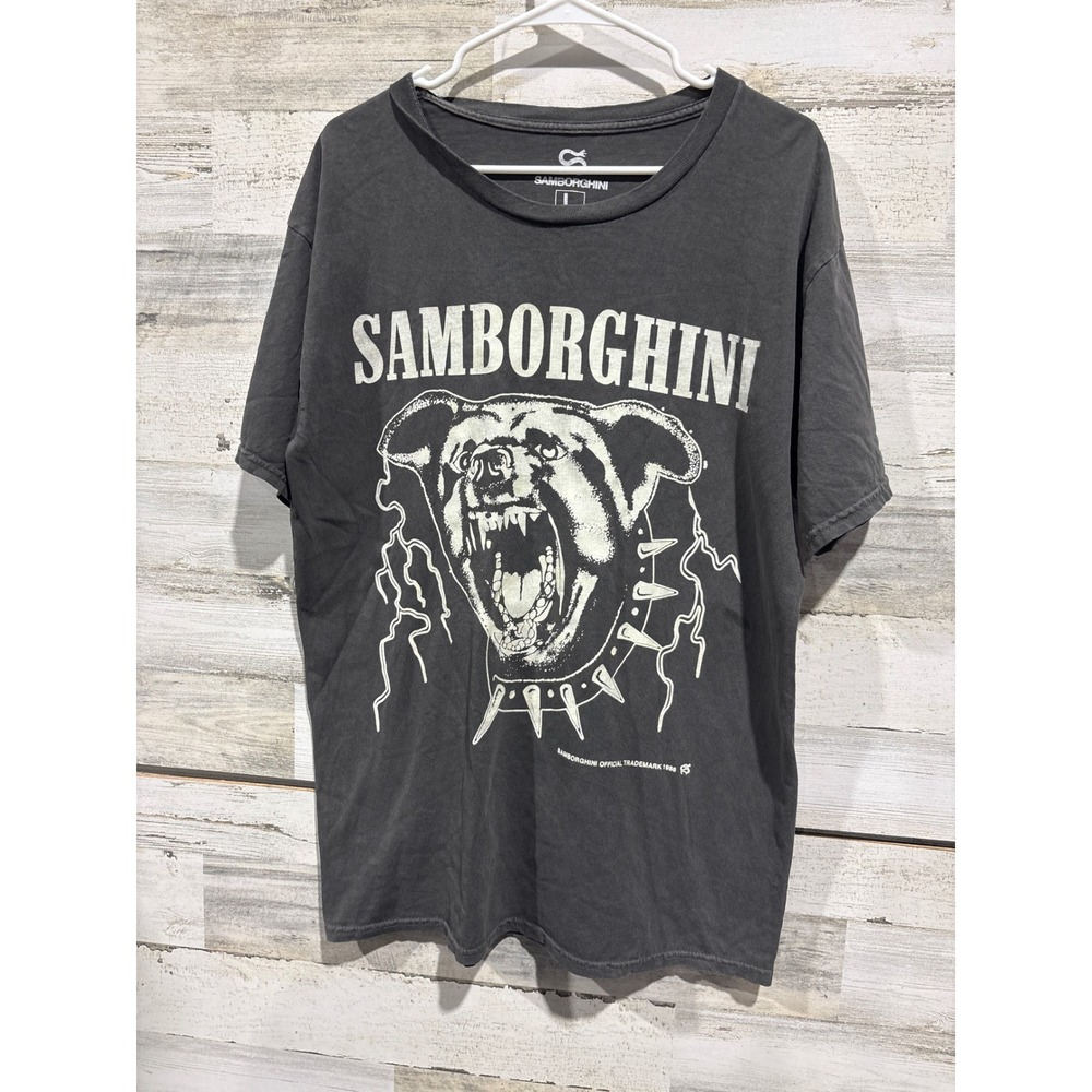 Samborghini Graphic T-shirt Men Large Black Dog Lightning Streetwear EUC